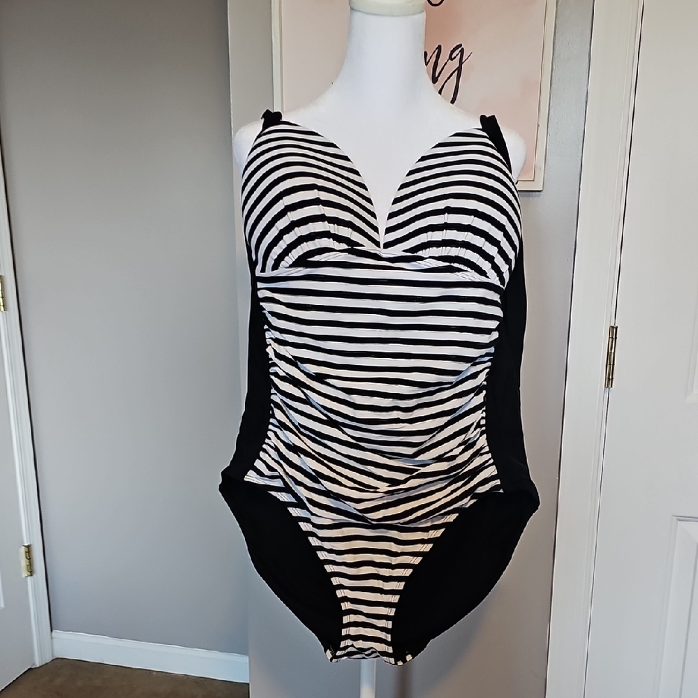 Striped Black and White Womens One Piece Swimsuit